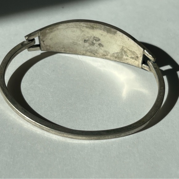 Vintage Alpaca Mexico Silver Abalone Inlay Hinge Bangle Bracelet - Picture 3 of 9
